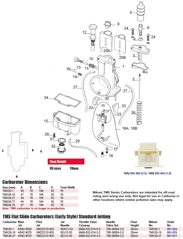 Mikuni Tm Tmx Series Early Style Carb Exploded View